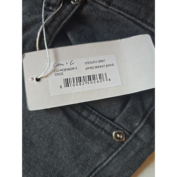 Cotton & Co.‎ Jeans Men's 33x32 Stealth Grey Dark Wash Slim Straight Leg Jeans - Picture 3 of 10